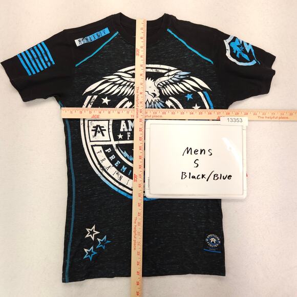 American Fighter Casual Graphic Crew Neck T Shirt Mens Size S Black Blue - Picture 5 of 9